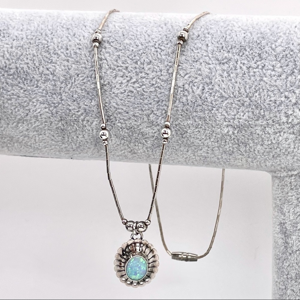 Vintage Sterling SILVER 925 Blue Opal Stone Necklace